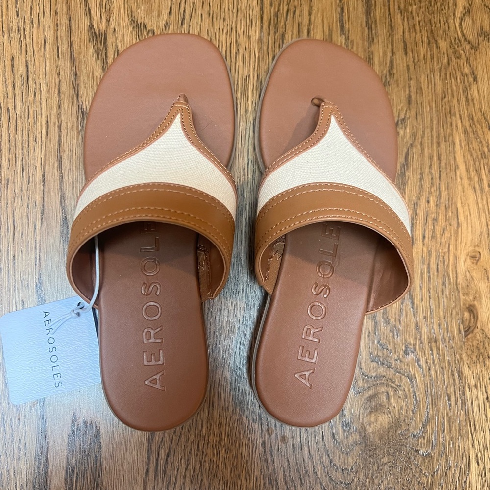 AEROSOLES Gesa Leather Canvas Wedge Sandals